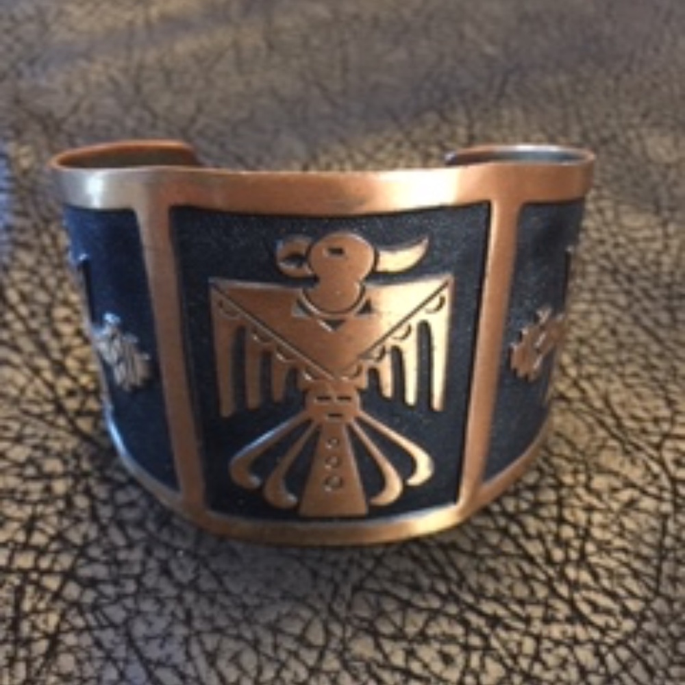 Vintage Bell Trading Post Thunderbird Cuff —signed  solid copper.